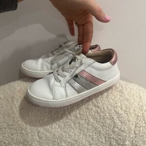 Old soles Kids White Sneakers with pink & silver stripes 30